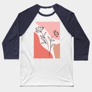 Abstract Botanical Poppy Line Art Flowers On Pink Baseball T-Shirt